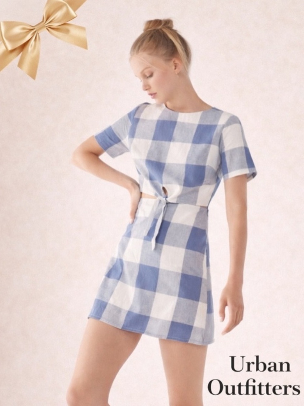 Lucca Linen Blend Blue Checked Mini Dress XS